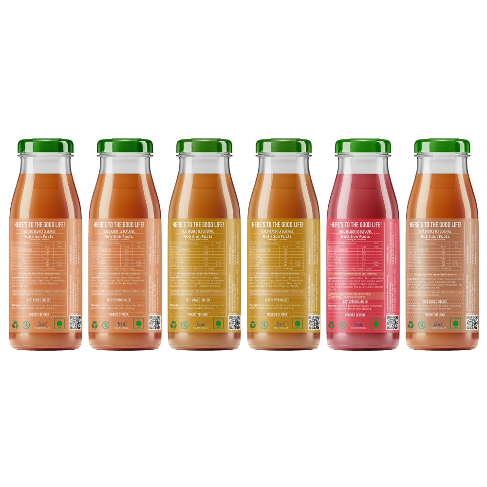 Good Trip Refreshing Brewed Black & Green Iced Tea Flavors Assorted Trial Pack | Pack of 6 Glass Bottles