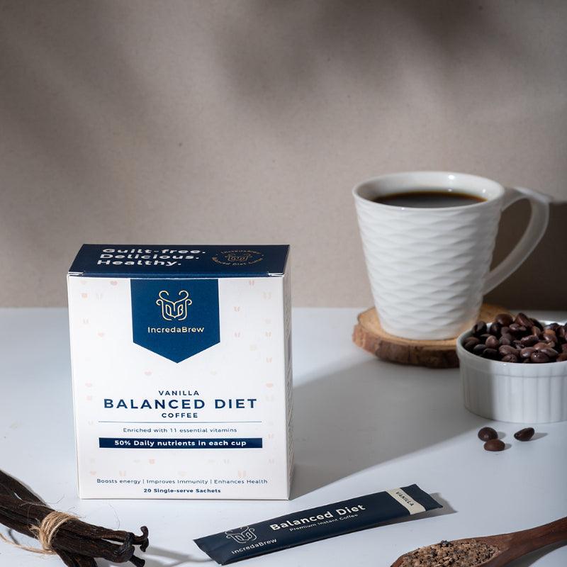 IncredaBrew Vanilla Balanced Diet Coffee | Pack of 20 - DrinksDeli India