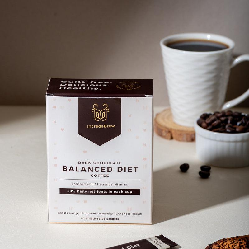 IncredaBrew Dark Chocolate  Balanced Diet Coffee | Pack of 20 - DrinksDeli India