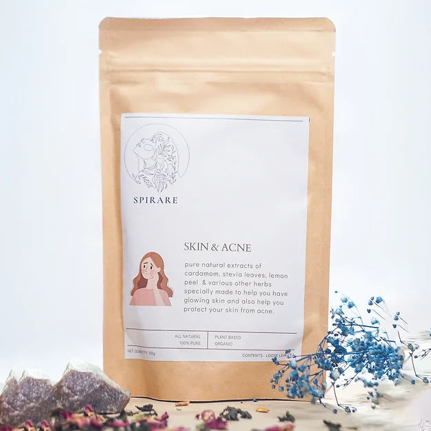 Spirare Skin & Acne Herbal Tea for Glowing Skin, Healthy Body & Anti Acne | Emotional Well-Being for Women | Loose Leaf Tea | Pure Natural Extracts | Plant Based | 50gms