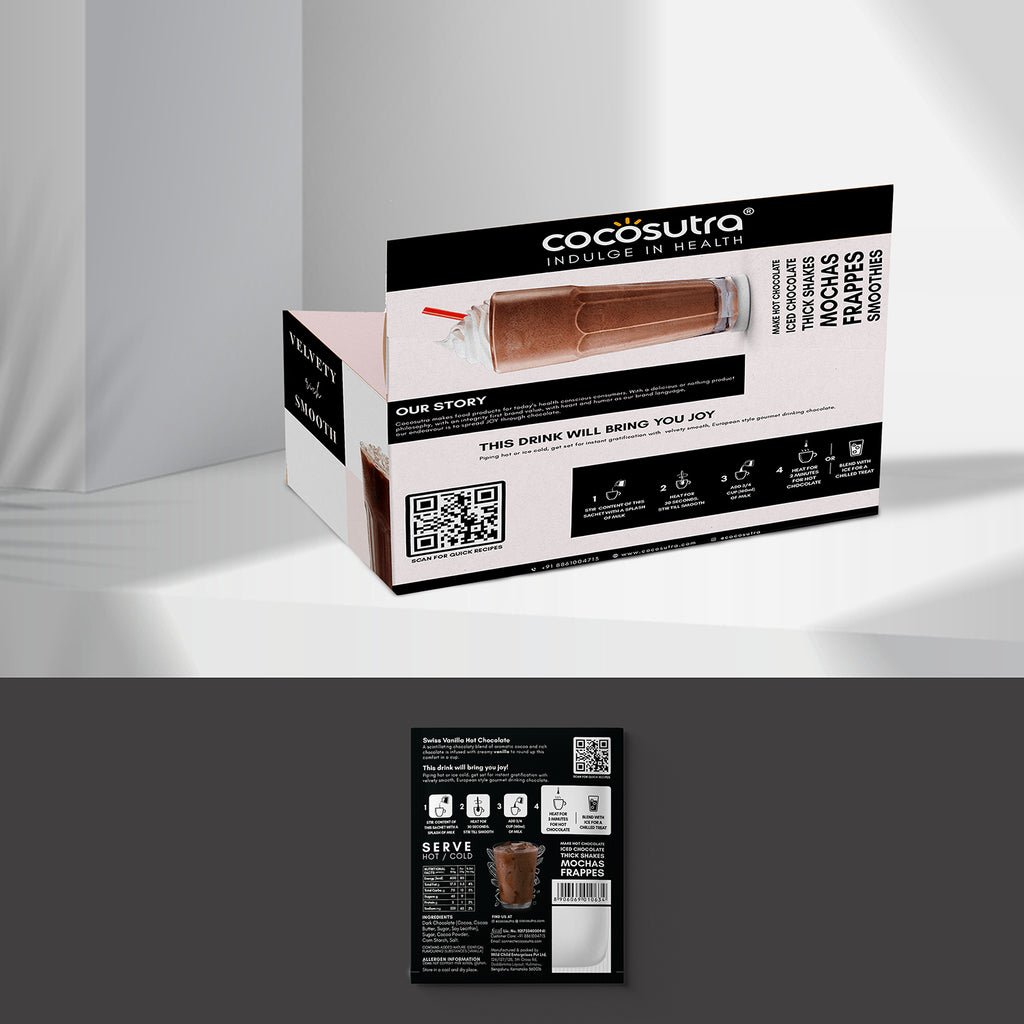Cocosutra Hot Chocolate Single Serves Display Carton - Swiss Vanilla  | Pack of 20