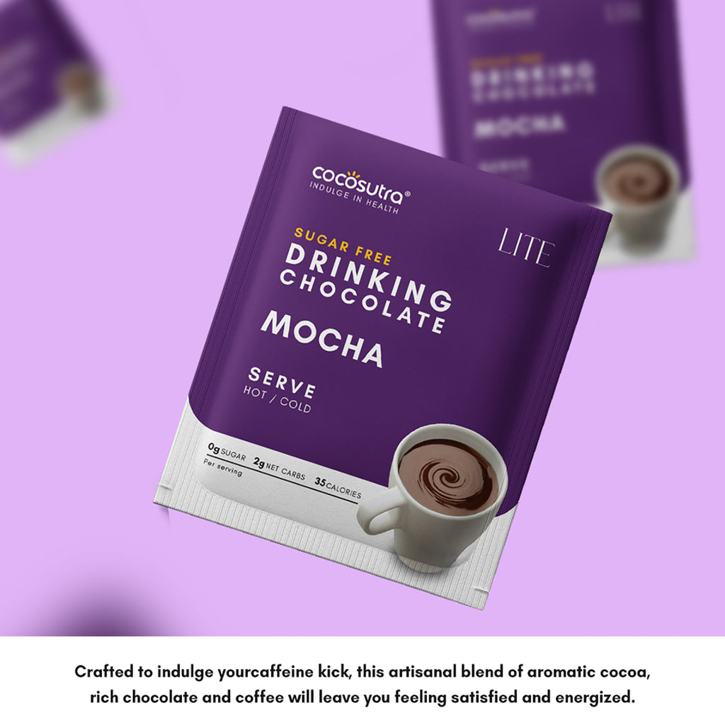 Cocosutra Sugar Free Drinking Chocolate Single Serves Display Carton - Mocha | Pack of 20