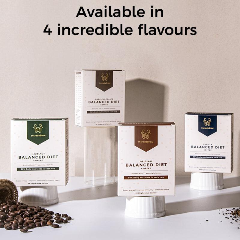 IncredaBrew Hazelnut Balanced Diet Coffee | Pack of 20 - DrinksDeli India