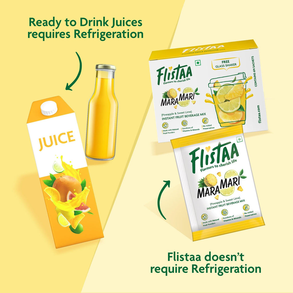 Flistaa Mara Mari | Pineapple & Mosambi Instant Juice Mix | Box of 12 - DrinksDeli India