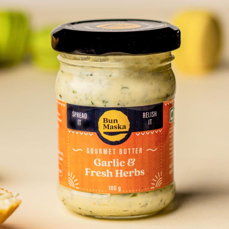 Bun Maska Garlic Fresh & Herbs Gourmet Butter | 100g - DrinksDeli India