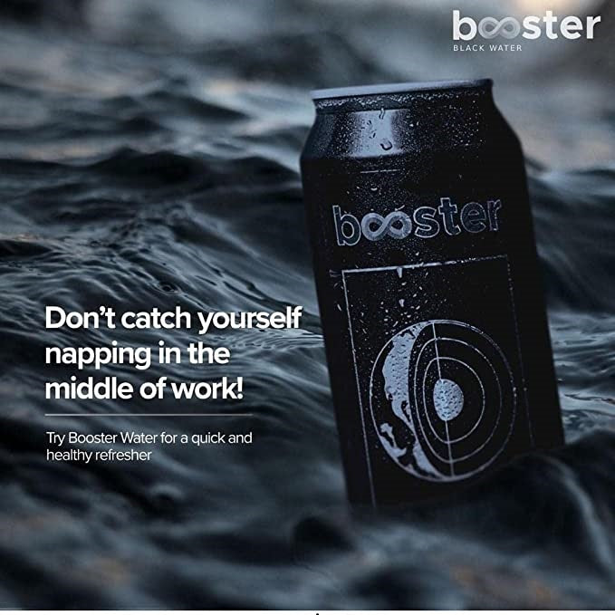 Booster Black Alkaline Drink | Superior Hydration With Infused Essential Minerals | 8+ pH Alkaline (500 ML Each Can) Better than Bottled Water & Mineral water | Pack of 6