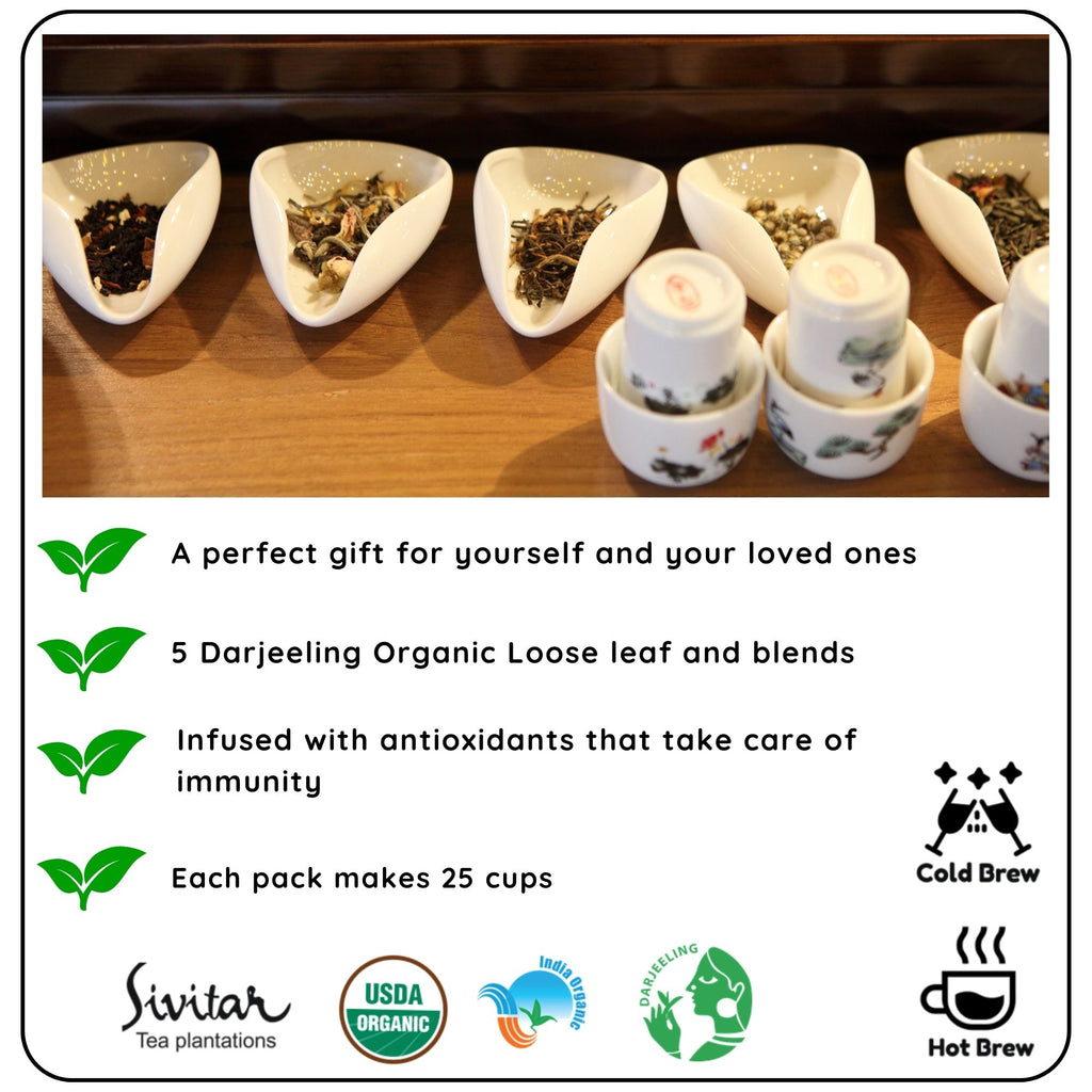 Radhikas Fine Teas The Crafted Collection| 5 flavour Pack | Gift Box