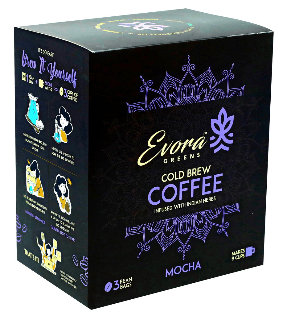 Evora Greens Mocha Cold Brew Coffee | 3 Bean Bags - DrinksDeli India