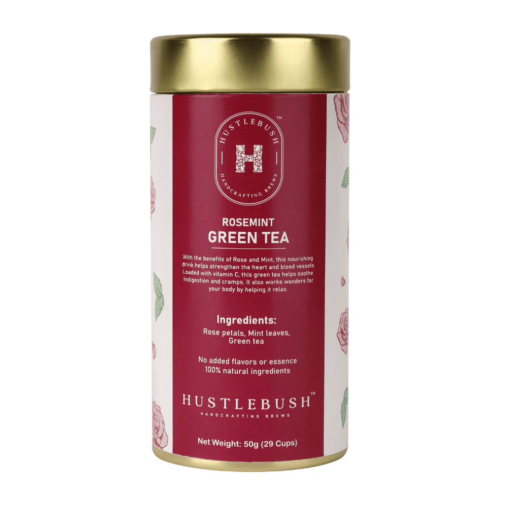 Hustlebush Rose And Mint Green Tea Loose | 50gm - DrinksDeli India