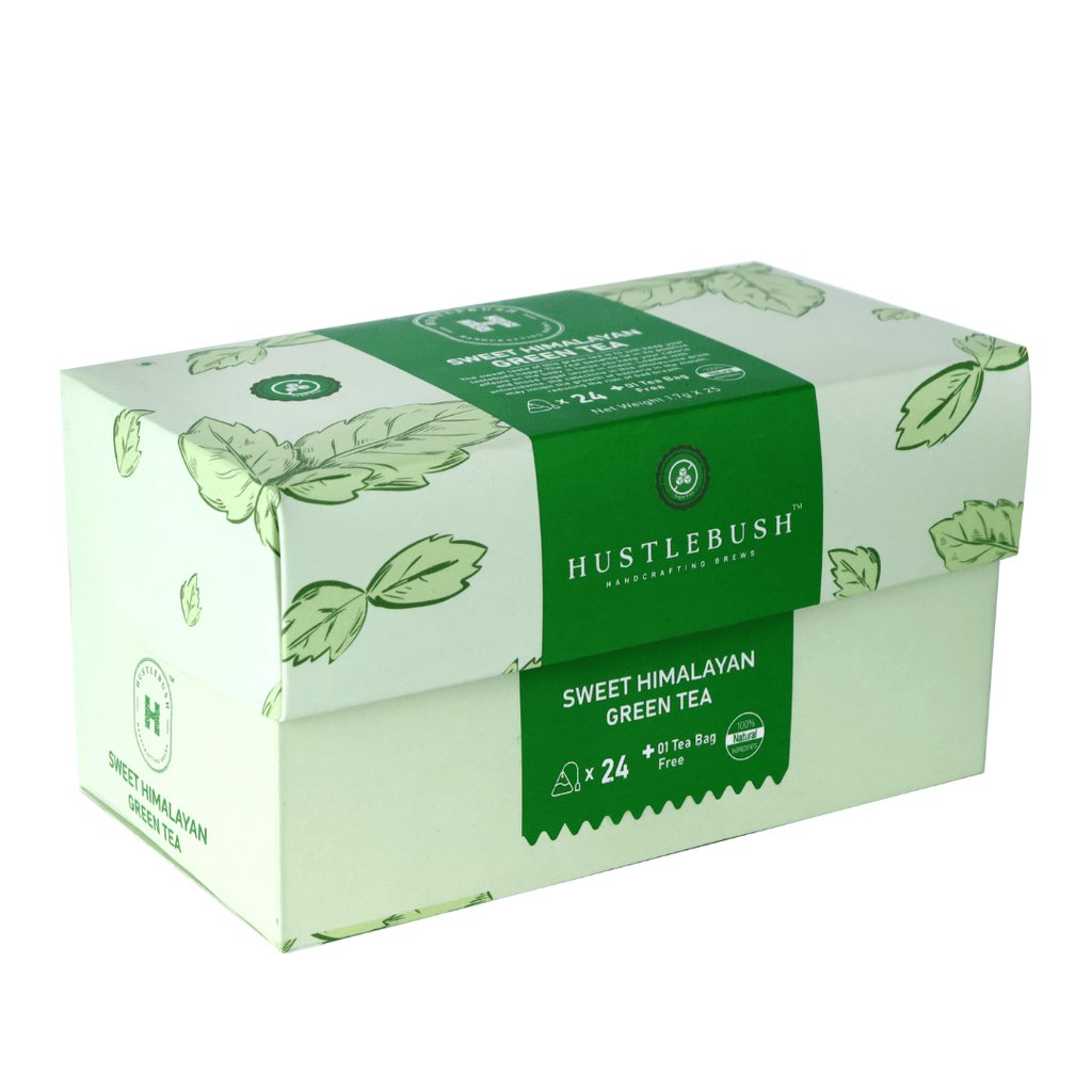 Hustlebush Sweet Himalayan Green Tea | Pack of 25 - DrinksDeli India