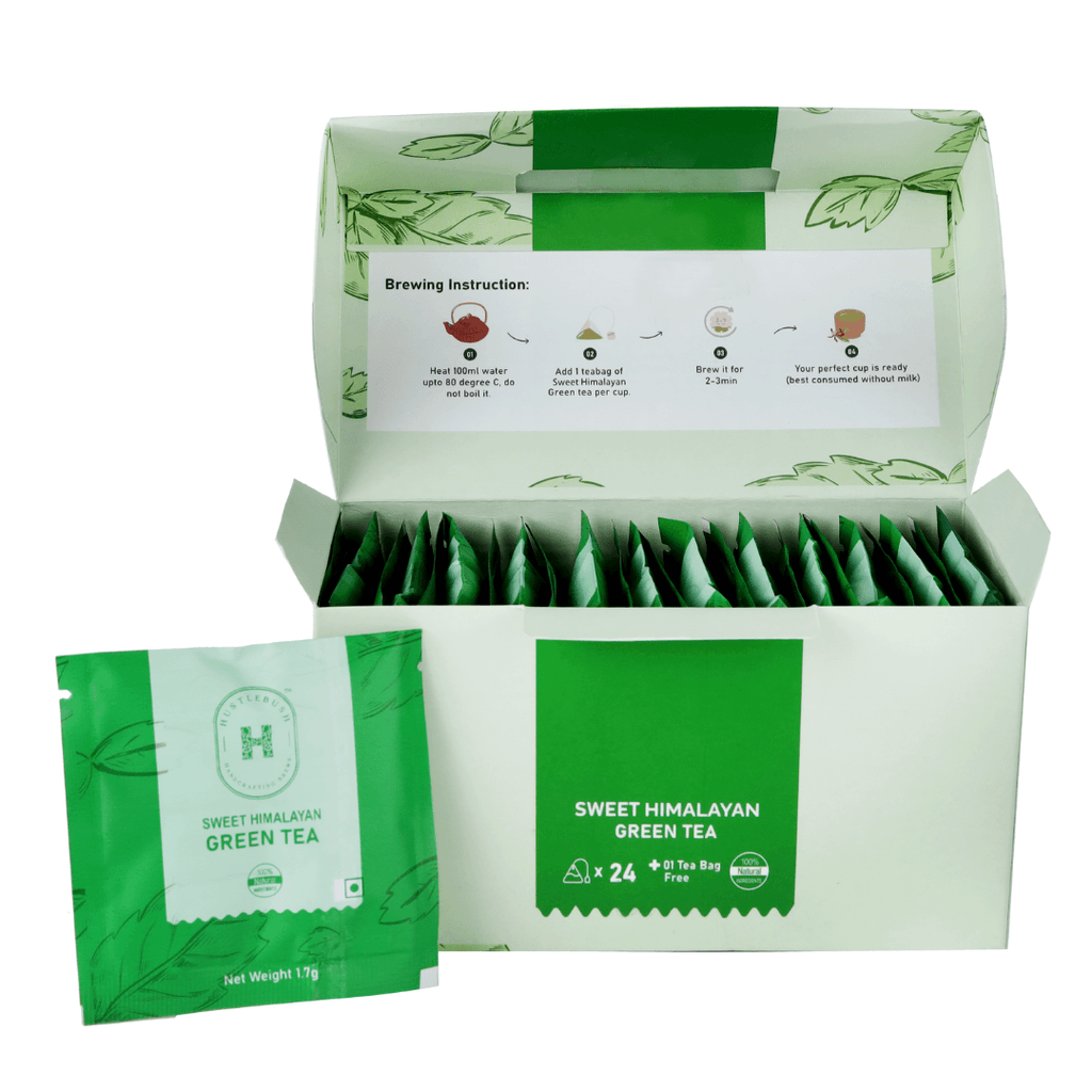 Hustlebush Sweet Himalayan Green Tea | Pack of 25 - DrinksDeli India