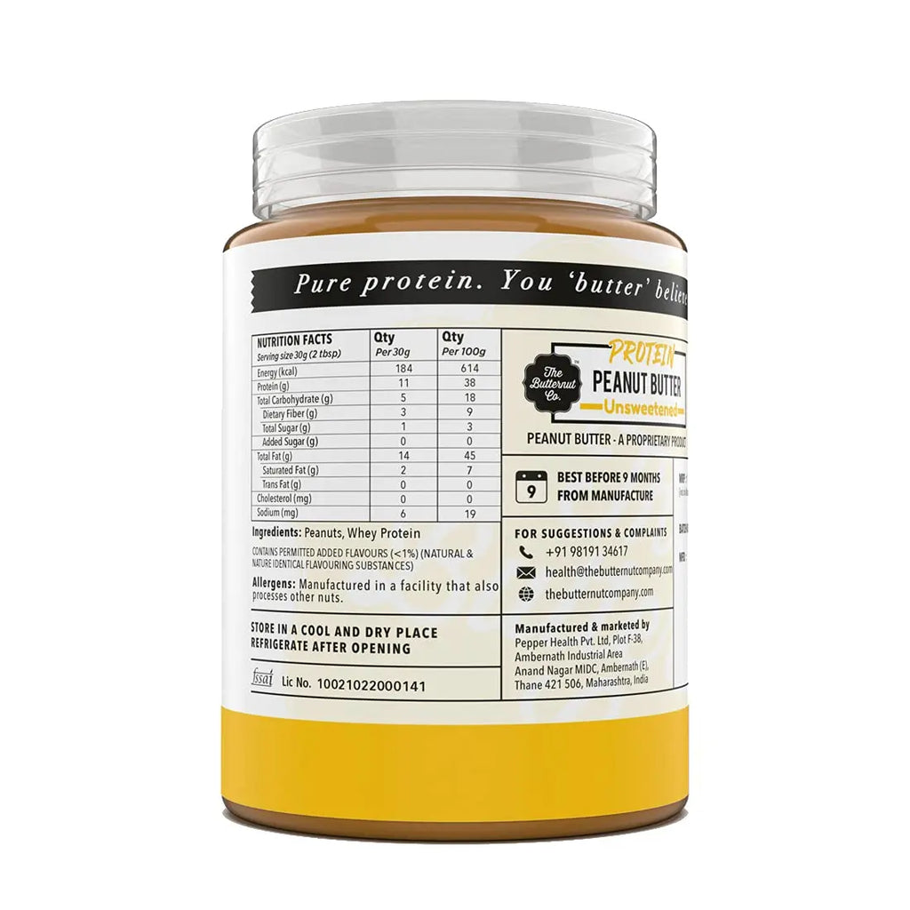 The Butternut Co. Protein Unsweetened Peanut Butter Butter | Crunchy | 925g Butternut Mou
