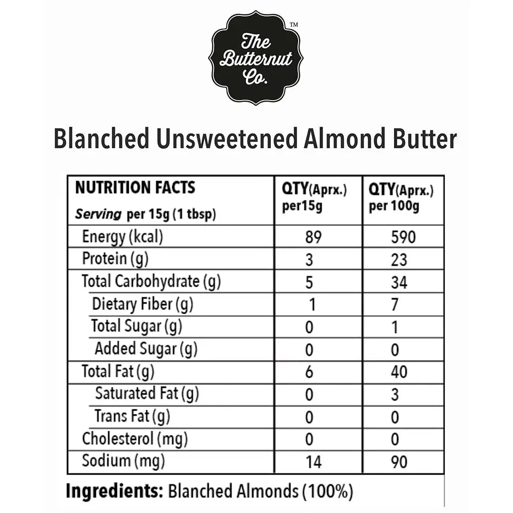 The Butternut Co.Blanched Unsweetened Almond Butter |Crunchy | 200g Butternut Mou