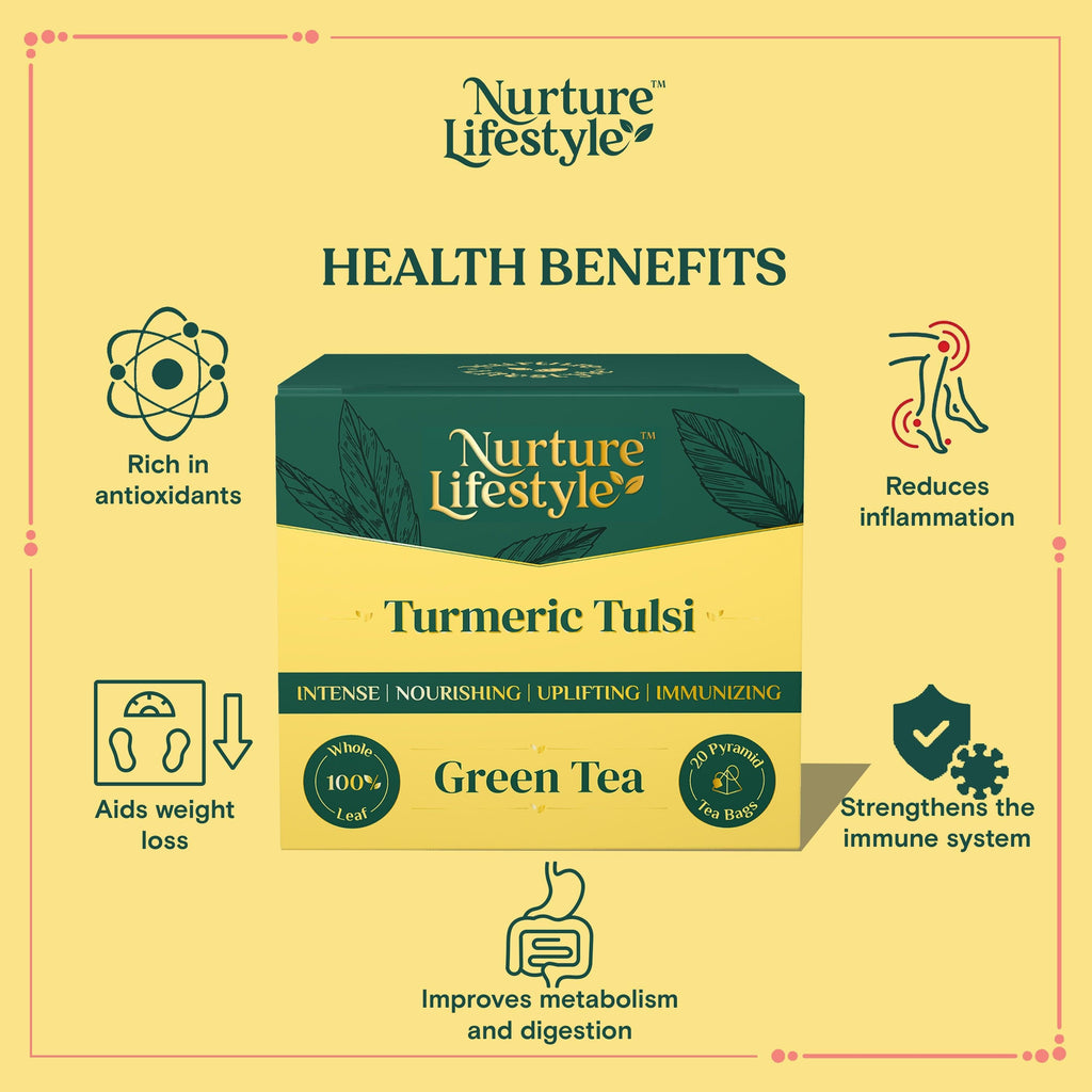 Nurture Lifestyle Turmeric Tulsi Green Tea | 20 Pyramid Tea Bags Nurture Lifestyle